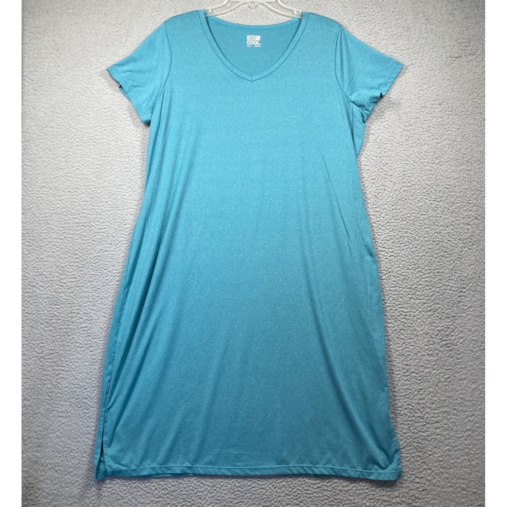 32 Degrees Cool T-Shirt Dress Women XXL Teal Heather V-Neck Short Sleeve Midi